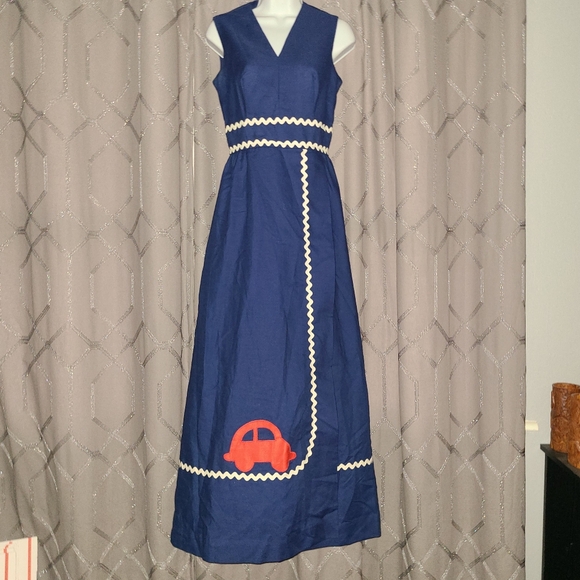 Vintage Dresses & Skirts - Vintage 70s Park East by Swirl Navy Blue Car Faux Wrap Maxi Dress S